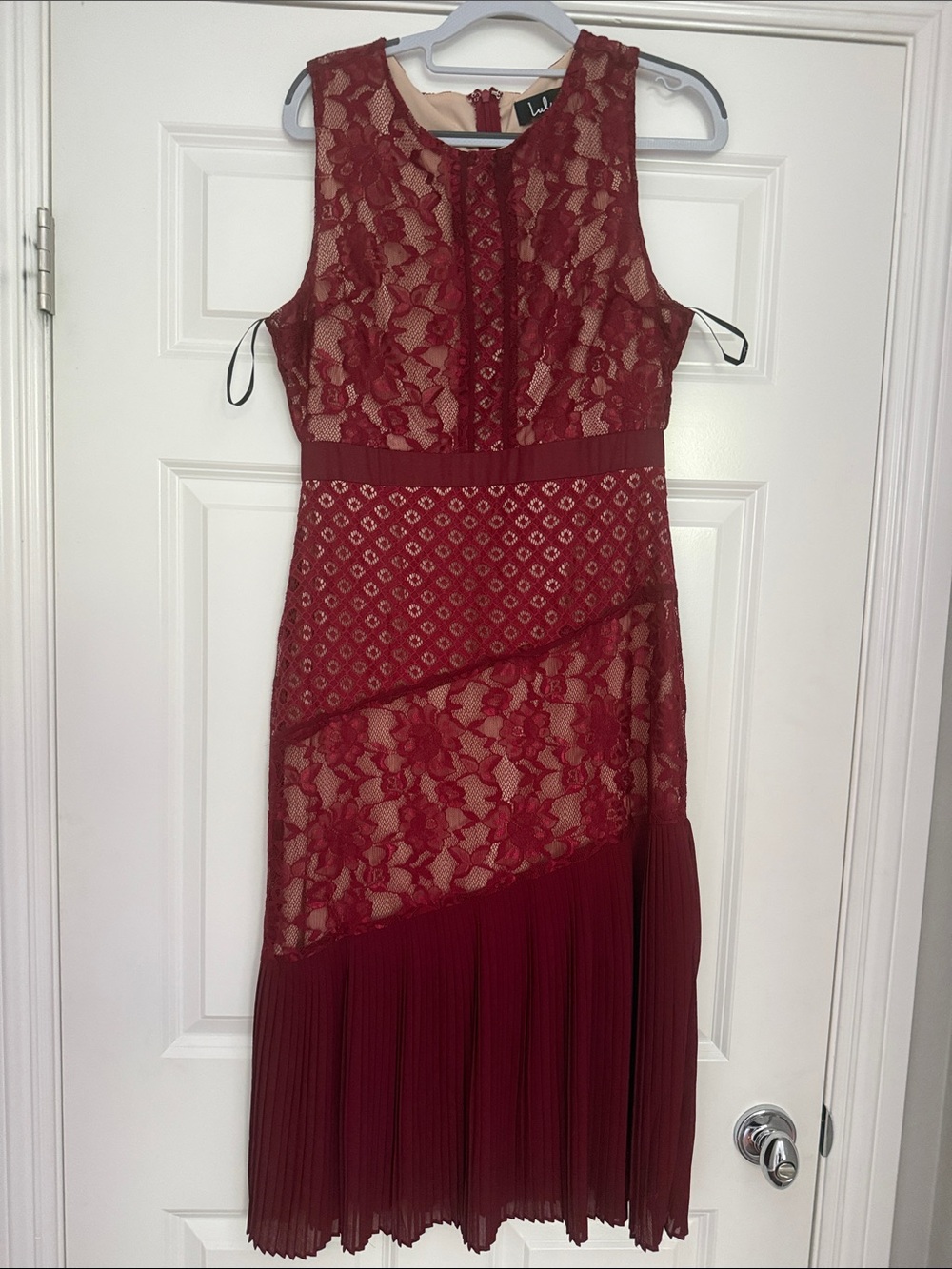 Lulu's Wine Lace & Pleated Midi Dress